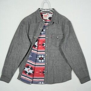 Levis Mens Gray Pearl Snap Western Shirt Southwestern Lined‎ 3LDLW105 Large